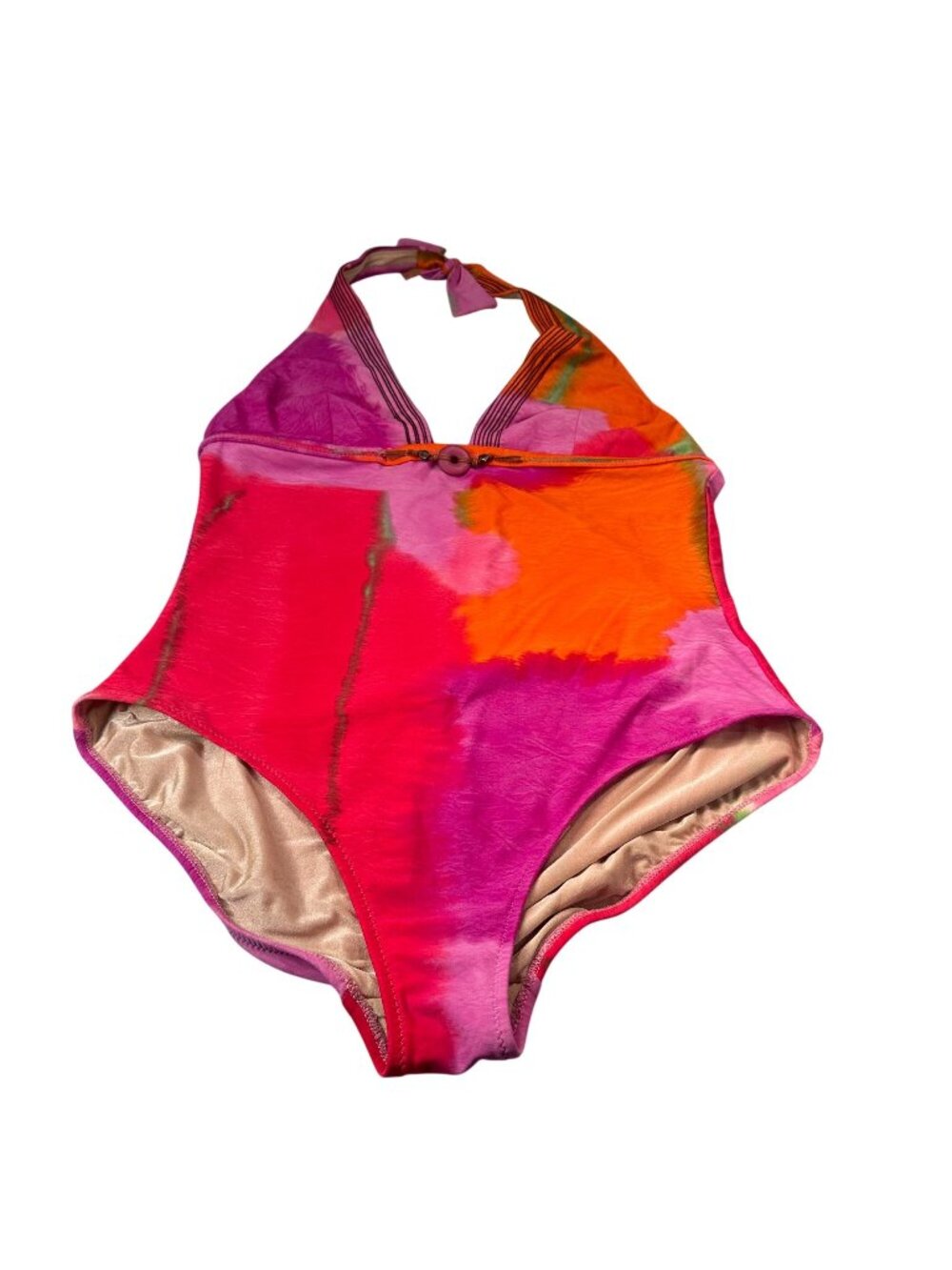 Gideon Oberson Halter One Piece Swimsuit Womens Tie Dye Neck Tie Beaded Swimwear